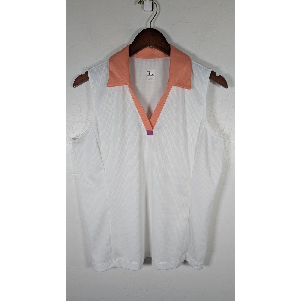 Tail White Label Shirt Womens Large White Sleeveless V Neck Golf Polo Top
